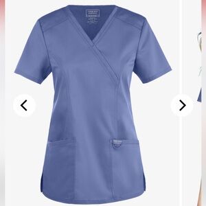 NWT Cherokee Ceil Blue Workwear Revolution 2 Pocket Stretch Mock Wrap Scrub Top